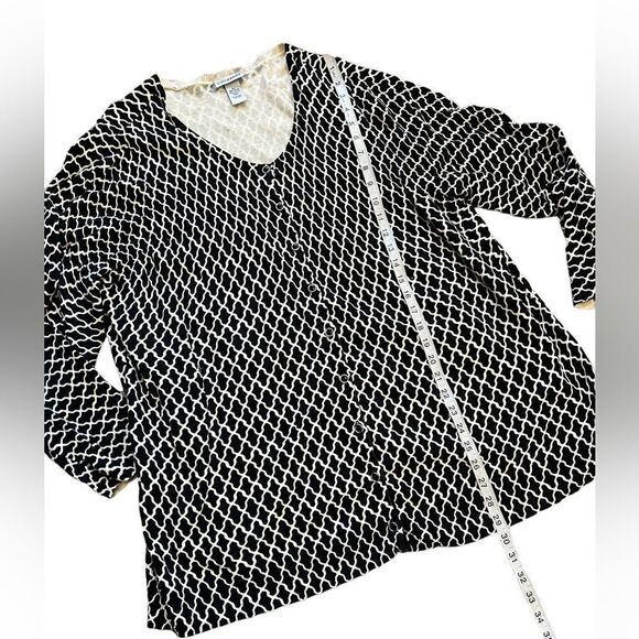 Black & Cream Patterned Button Up Long Sleeve Lightweight Cardigan Sweater 2X - Picture 5 of 6